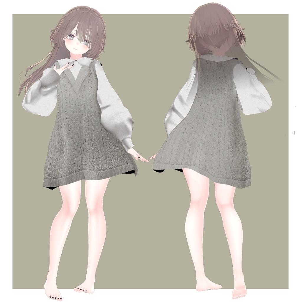 【5アバター対応】くすみカラーニットベストワンピース【VRChat向け】