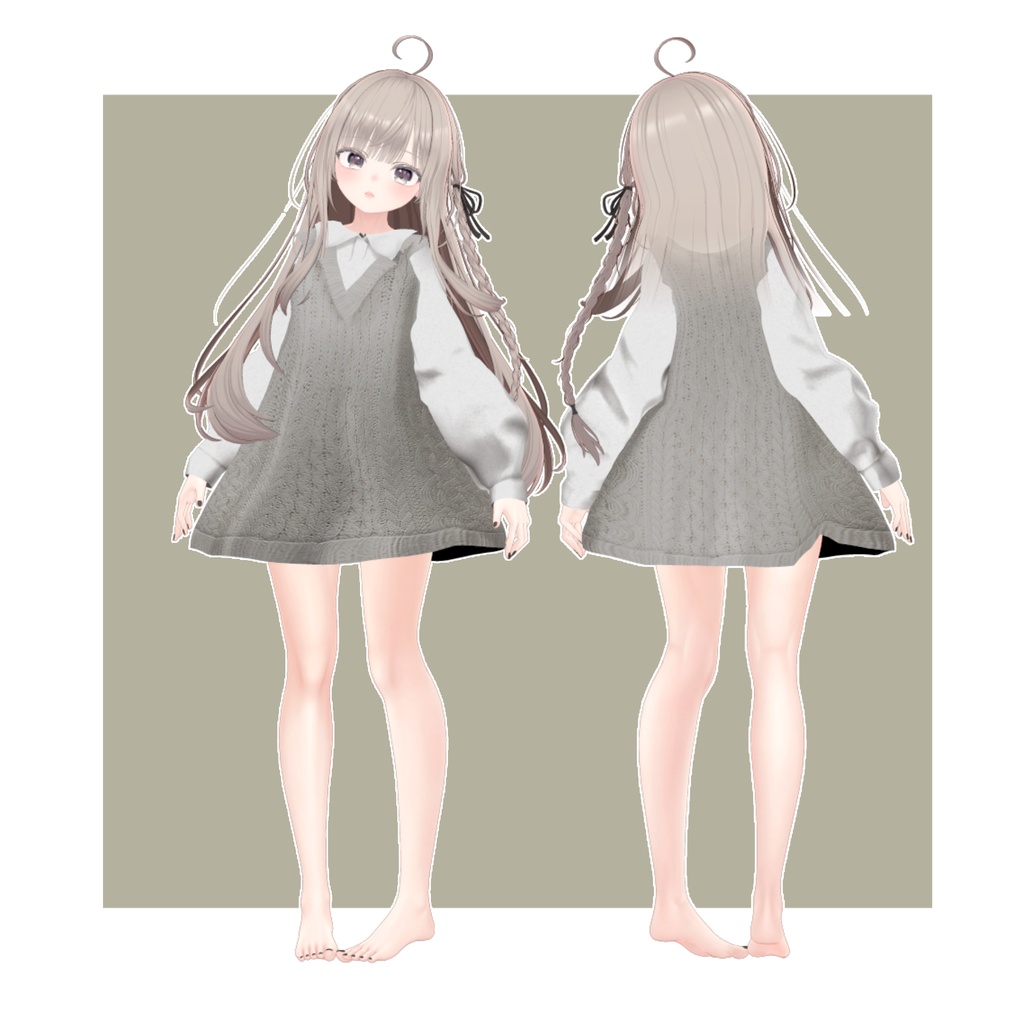 【5アバター対応】くすみカラーニットベストワンピース【VRChat向け】