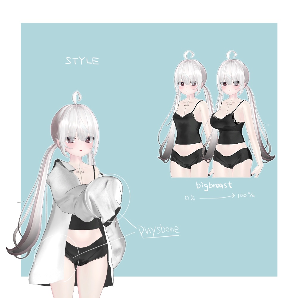 【VRChat向け】だぼシャツ-インナーつき-【舞夜向け衣装】