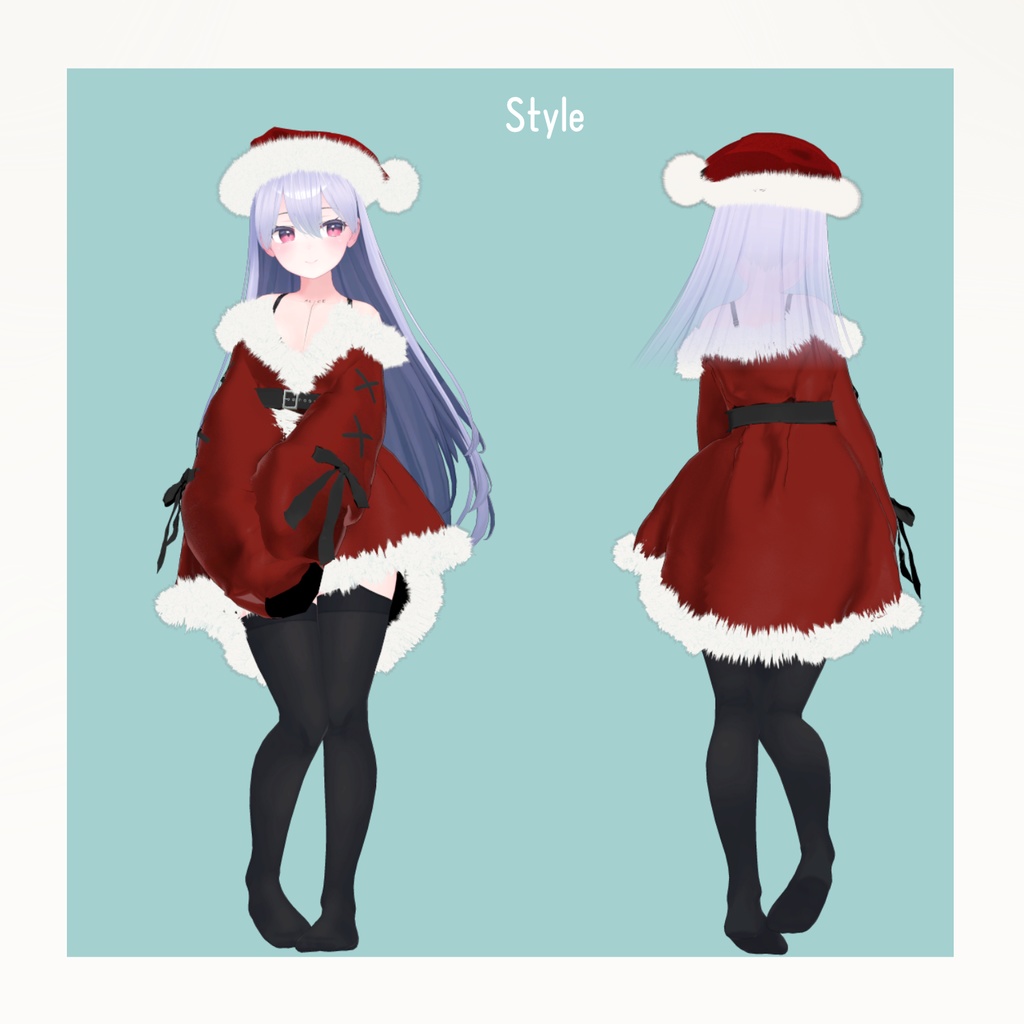 【9アバター対応】ウィンターベルベットワンピース -サンタ帽つき-【VRChat向け衣装モデル】