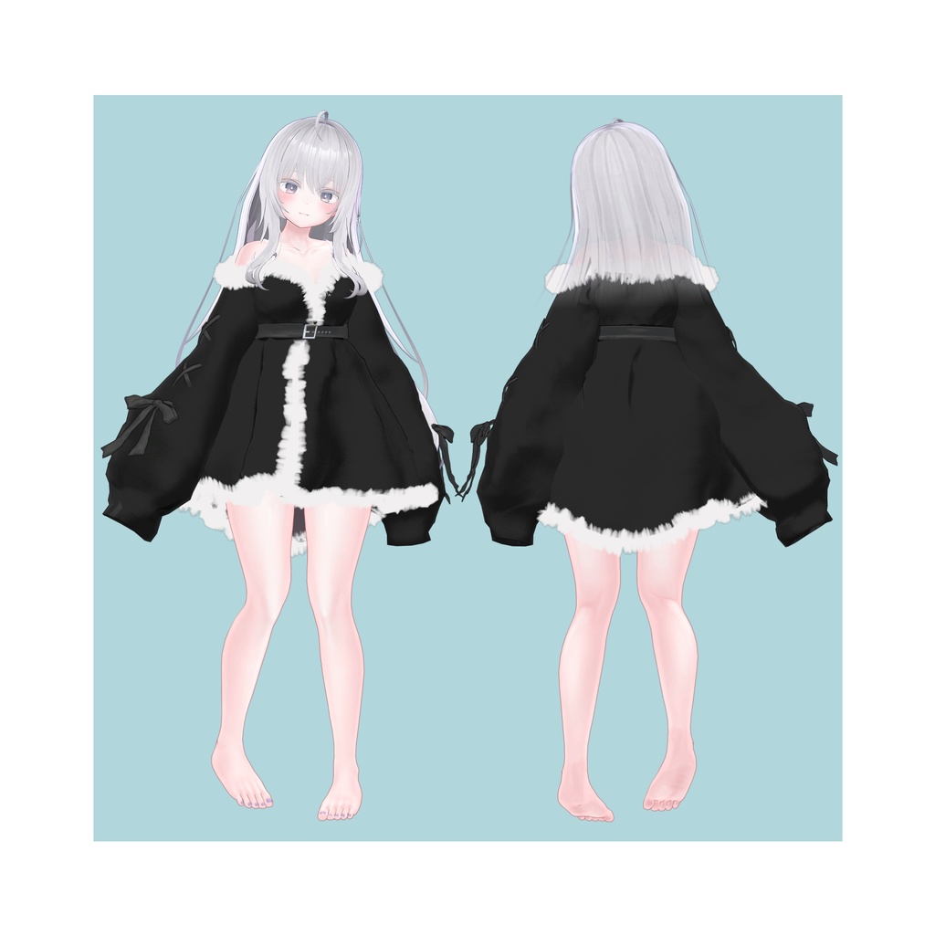 【9アバター対応】ウィンターベルベットワンピース -サンタ帽つき-【VRChat向け衣装モデル】
