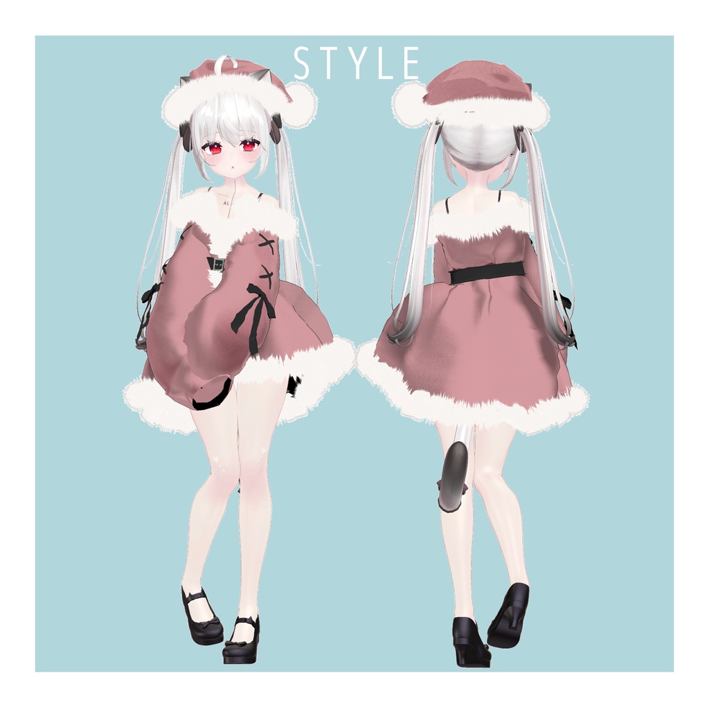 【9アバター対応】ウィンターベルベットワンピース -サンタ帽つき-【VRChat向け衣装モデル】