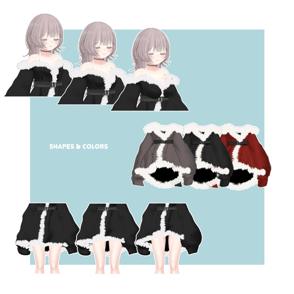 【9アバター対応】ウィンターベルベットワンピース -サンタ帽つき-【VRChat向け衣装モデル】