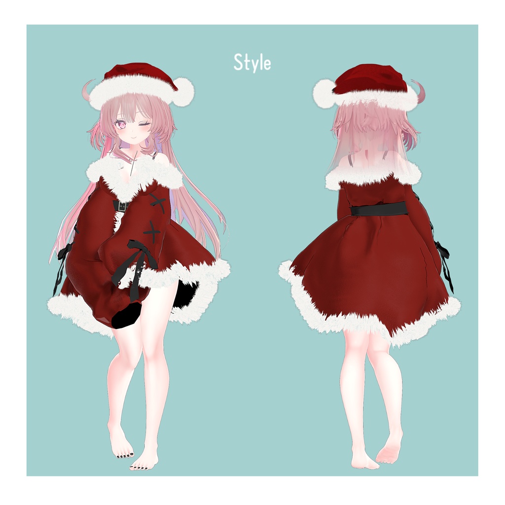 【9アバター対応】ウィンターベルベットワンピース -サンタ帽つき-【VRChat向け衣装モデル】