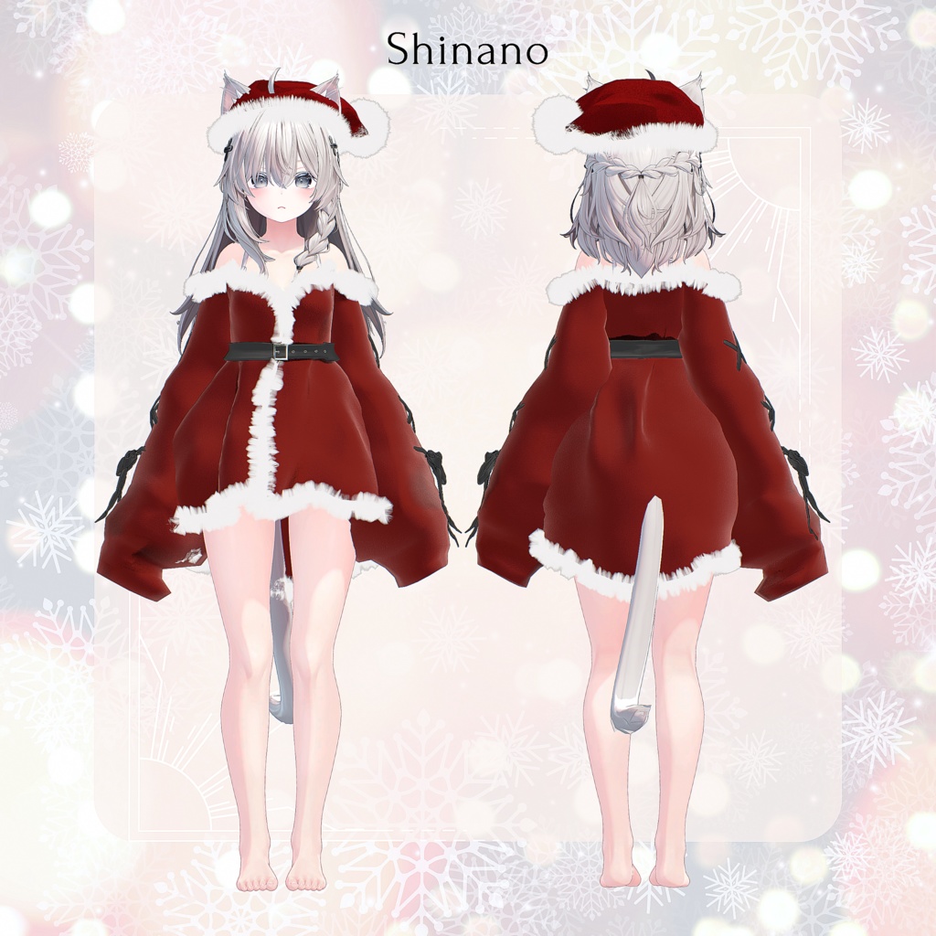 【9アバター対応】ウィンターベルベットワンピース -サンタ帽つき-【VRChat向け衣装モデル】