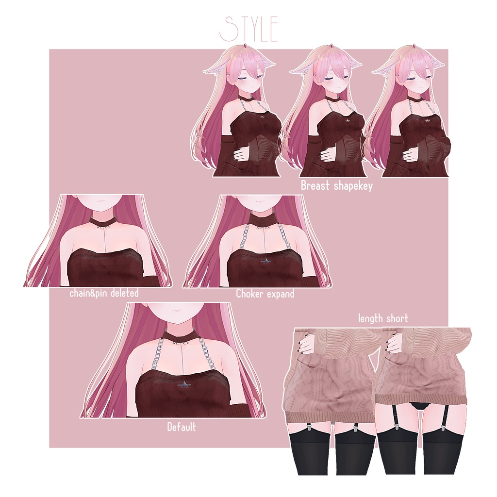 【VRChat向け】オフショルケーブルニットワンピース【桔梗向け衣装】