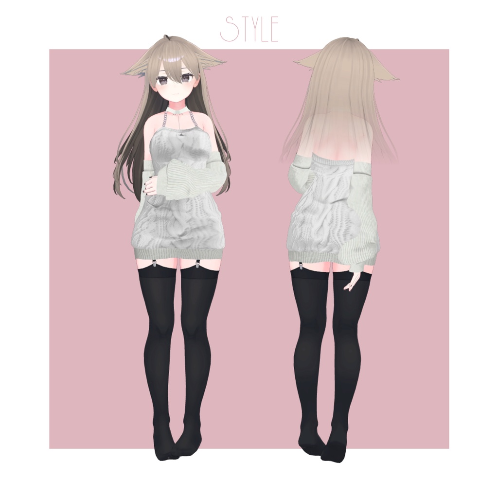 【VRChat向け】オフショルケーブルニットワンピース【桔梗向け衣装】