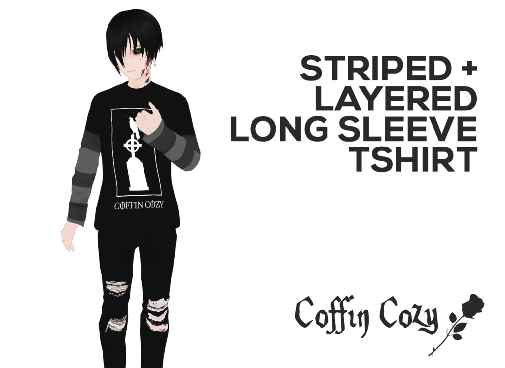 Vroid Striped Longsleeve Layered Tshirt