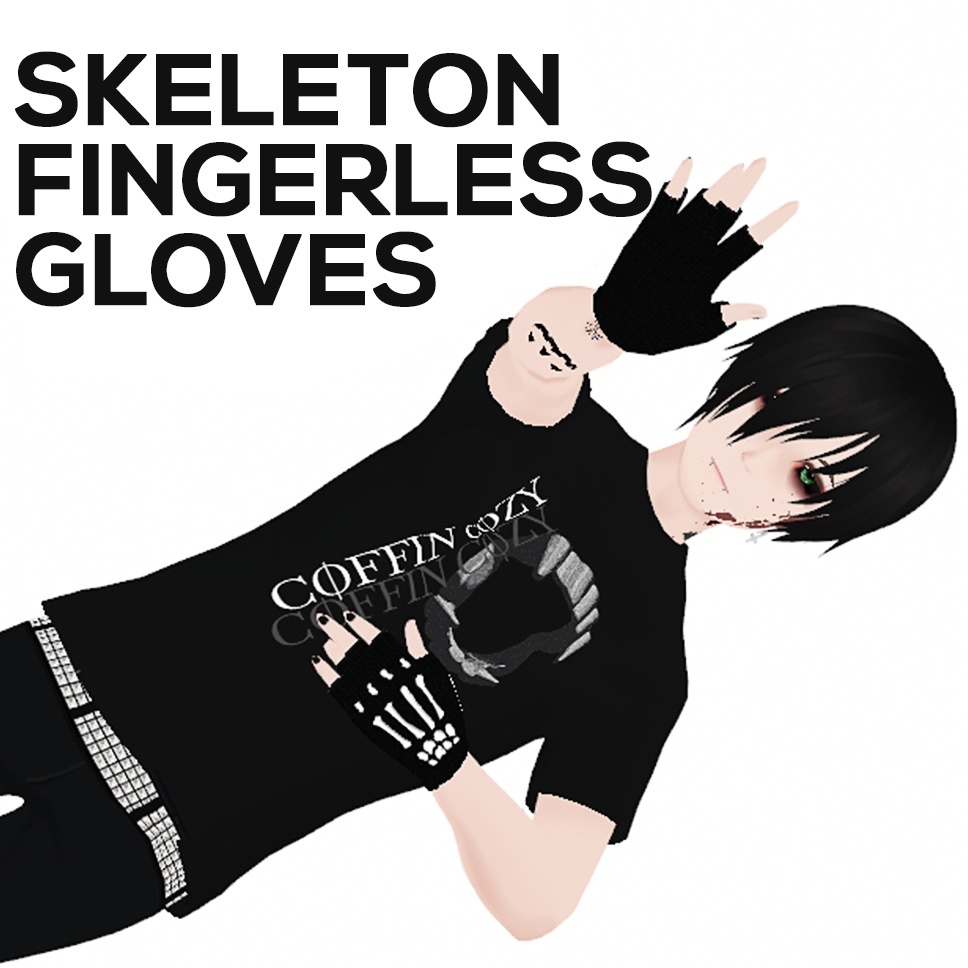 Vroid Skeleton Fingerless Gloves