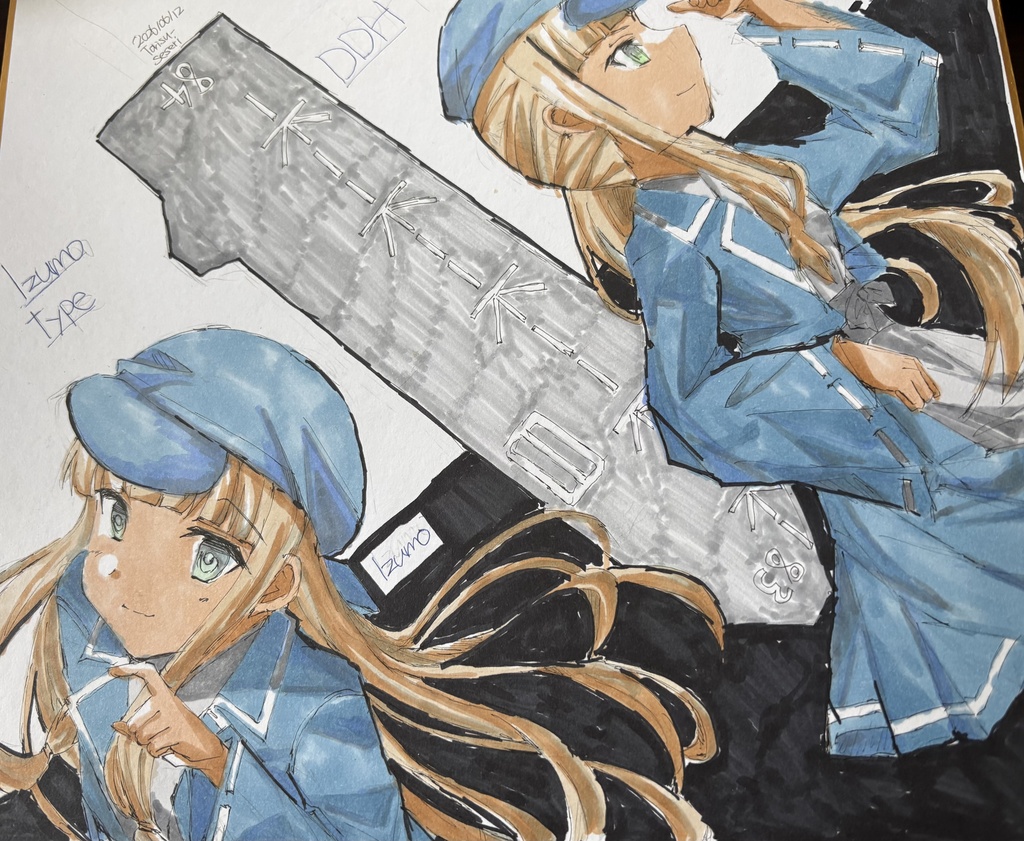【一点品】オリジナル艦娘/いずも型護衛艦姉妹　描き下ろし色紙