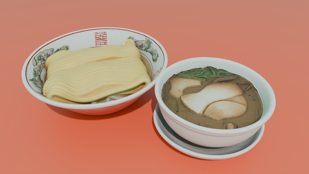 【VRChat/Unreal対応】リアルつけ麺セット 3Dモデル｜麺皿+つけ汁丼