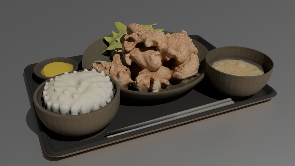 Fried Chicken Set Meal 3D Model | Japanese Karaage Teishoku | High-Poly FBX