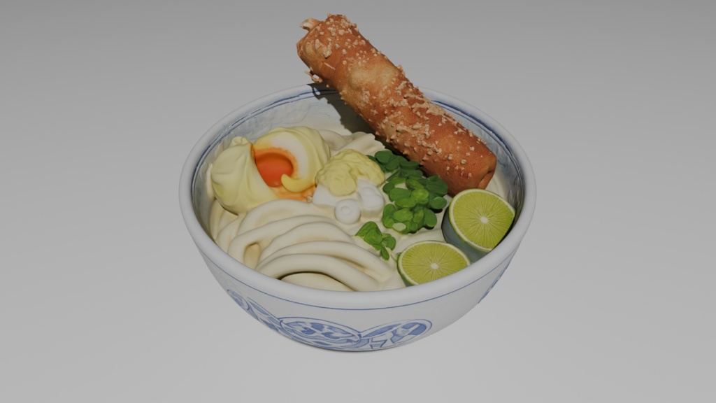 Chikuwa Tempura Udon 3D Model | Japanese Noodle Soup | High-Poly FBX