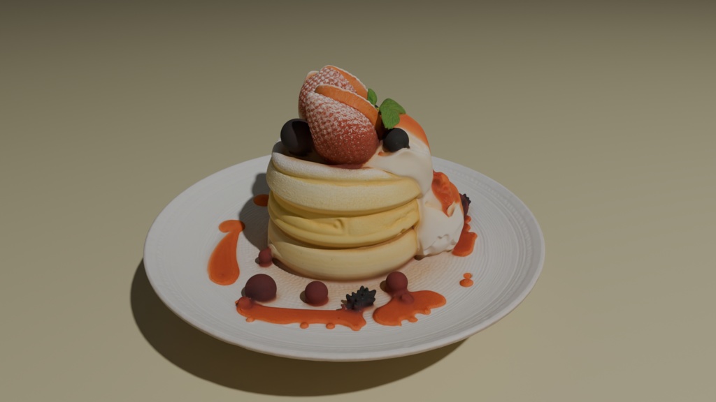 プレミアムパンケーキ 3D Model | Cafe Dessert | ハイポリゴン FBX
