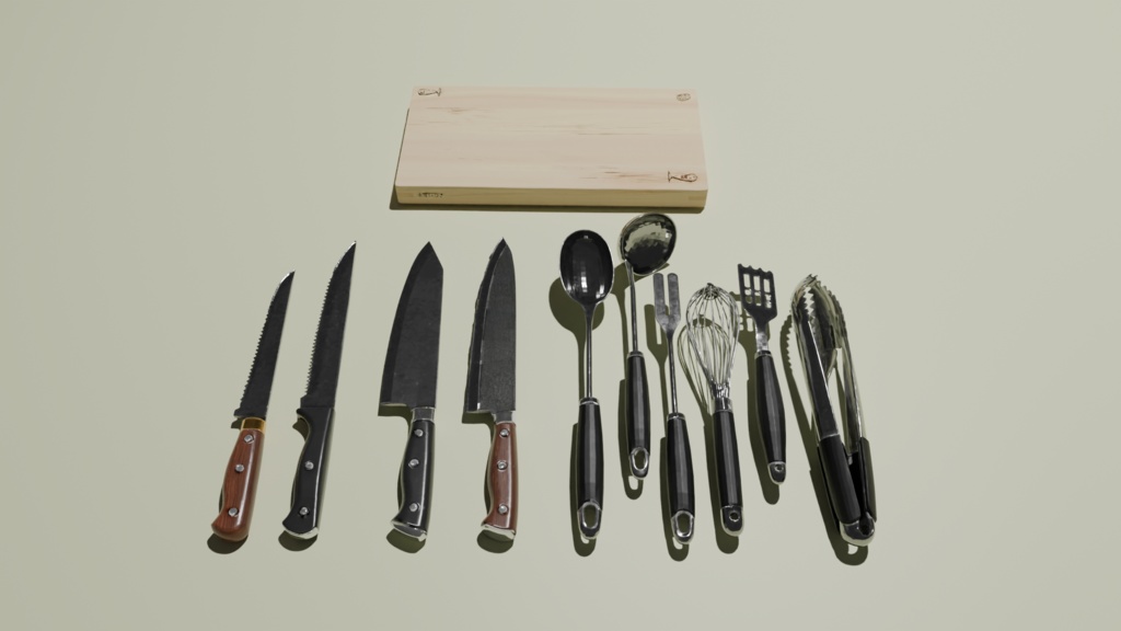 Professional Kitchen Tools Set 3D Model | Knives & Utensils | High-Poly FBX