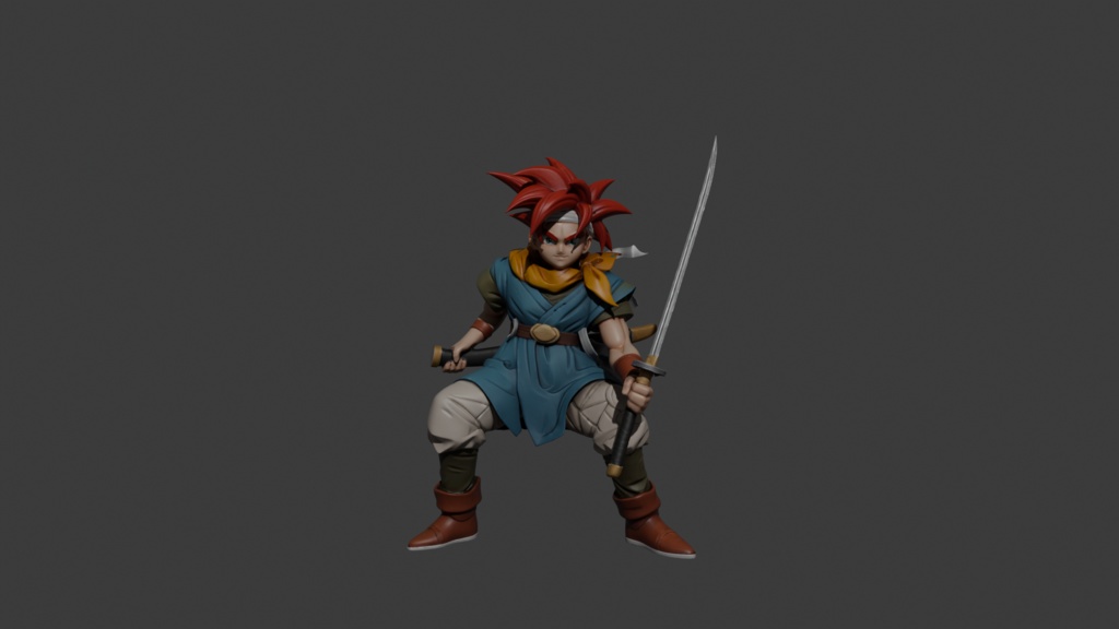 クロノトリガー クロノ Crono Character 3D Model | Chrono Trigger Inspired | Battle Pose with Sword | FBX