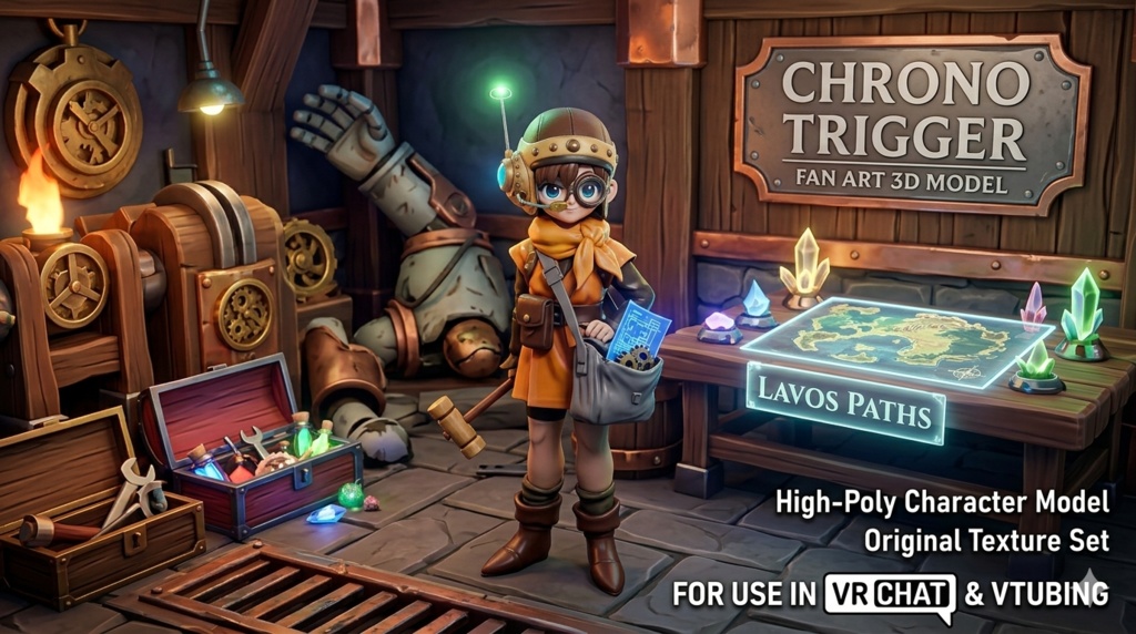 クロノトリガー　ルッカ　Lucca Character 3D Model | Chrono Trigger Inspired | Inventor Girl with Gun | FBX