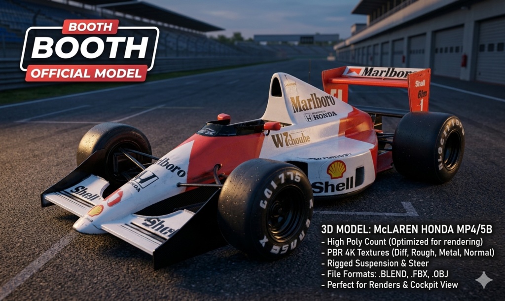 マクラーレン ホンダ McLaren MP4/5B F1 Car 3D Model | 1990 Championship Machine | High-Detail FBX