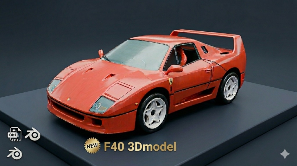 Ferrari F40 3D Model | Legendary Supercar | 1987-1992 | High-Detail FBX