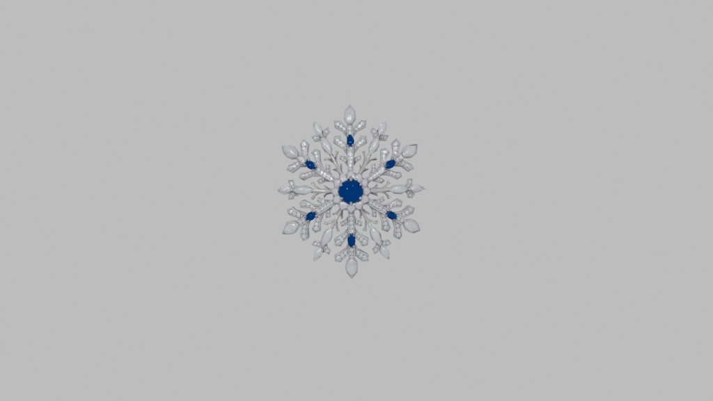 Snowflake Brooch 3D Model | Winter Jewelry | Silver Sapphire Diamond | High-Detail FBX