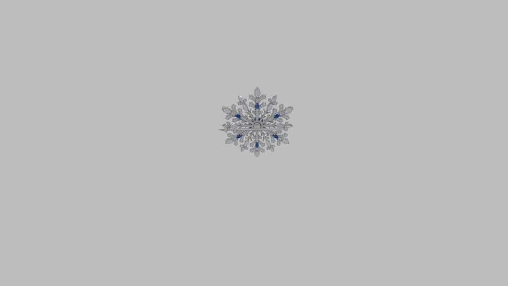 Snowflake Brooch 3D Model | Winter Jewelry | Silver Sapphire Diamond | High-Detail FBX
