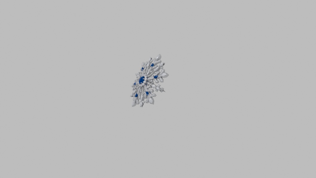 Snowflake Brooch 3D Model | Winter Jewelry | Silver Sapphire Diamond | High-Detail FBX
