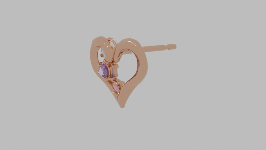 K10 Pink Gold Heart Earrings 3D Model | Amethyst Pink Topaz | Romantic Jewelry FBX