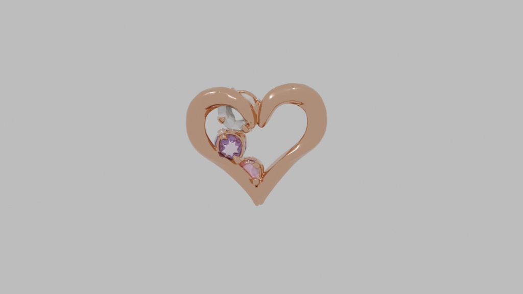 K10 Pink Gold Heart Earrings 3D Model | Amethyst Pink Topaz | Romantic Jewelry FBX