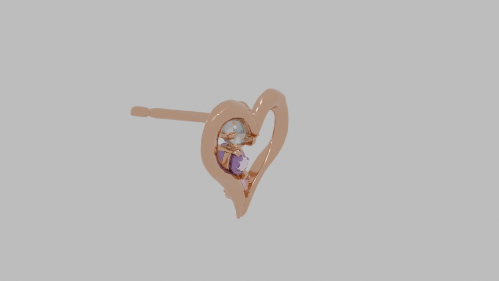 K10 Pink Gold Heart Earrings 3D Model | Amethyst Pink Topaz | Romantic Jewelry FBX