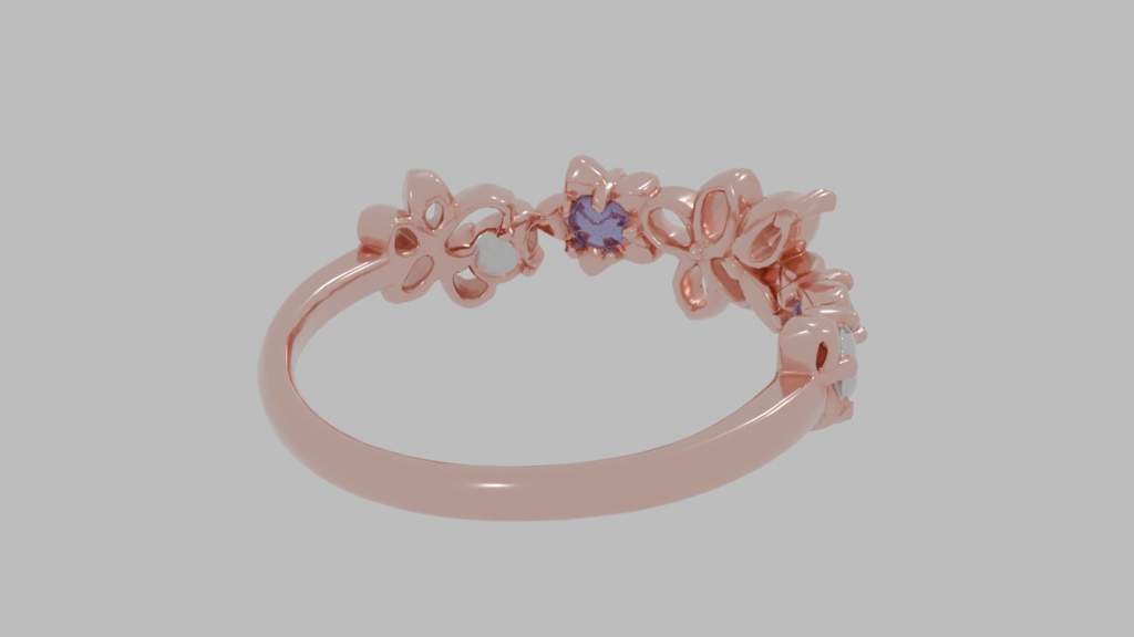 Spring Collection Silver Ring 3D Model | Sakura Cherry Blossom | Rose Gold | High-Detail FBX