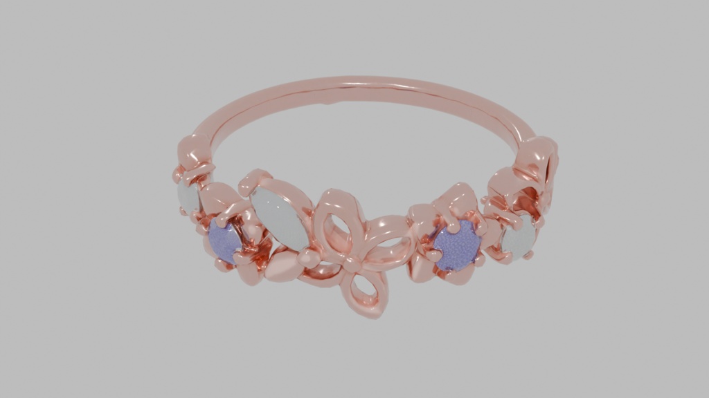Spring Collection Silver Ring 3D Model | Sakura Cherry Blossom | Rose Gold | High-Detail FBX