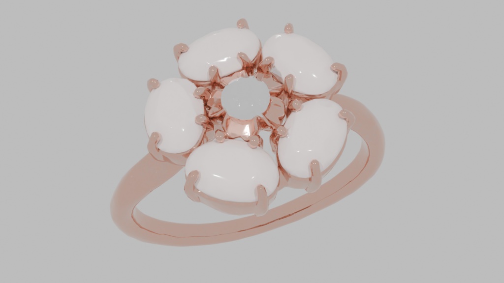 Spring Collection Silver Flower Ring 3D Model | White Opal Rose Gold | High-Detail FBX