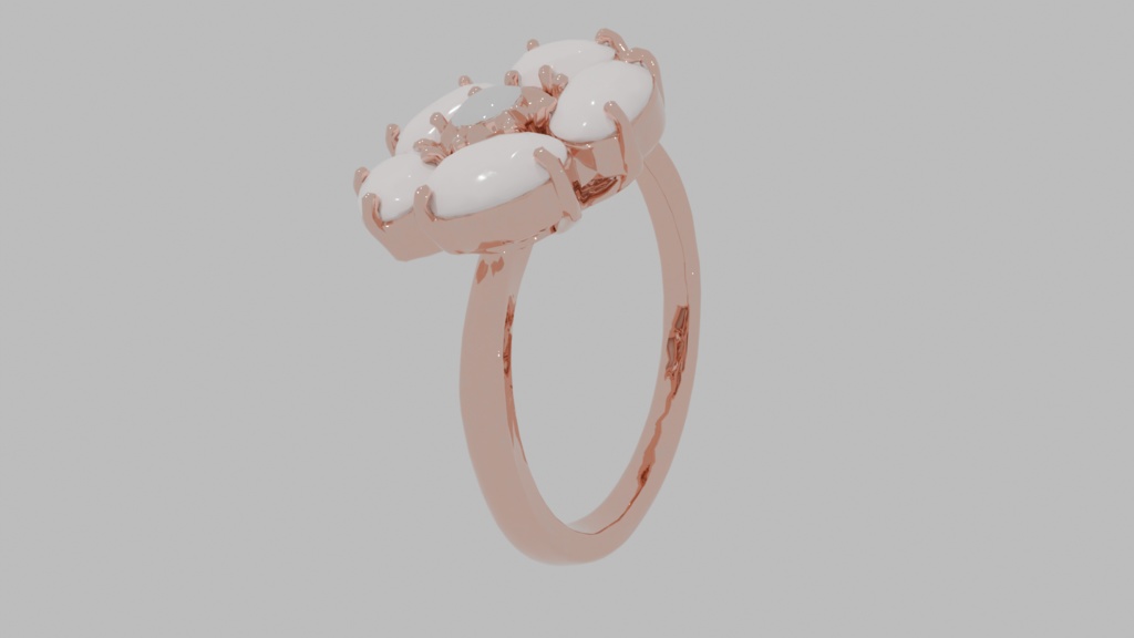 Spring Collection Silver Flower Ring 3D Model | White Opal Rose Gold | High-Detail FBX