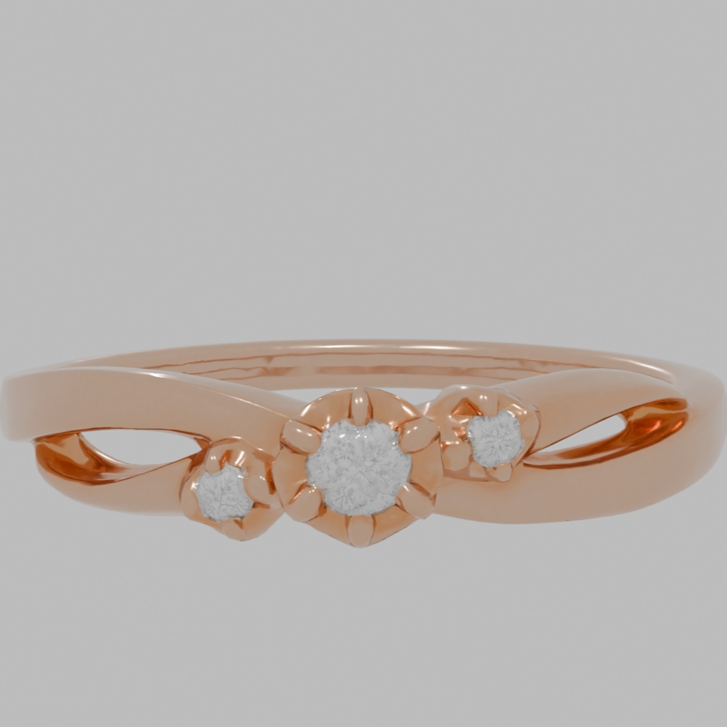 【高品質ジュエリー】K10ピンクゴールド ダイヤモンド トリロジーリング 3Dモデル【VRChat・VRM対応】