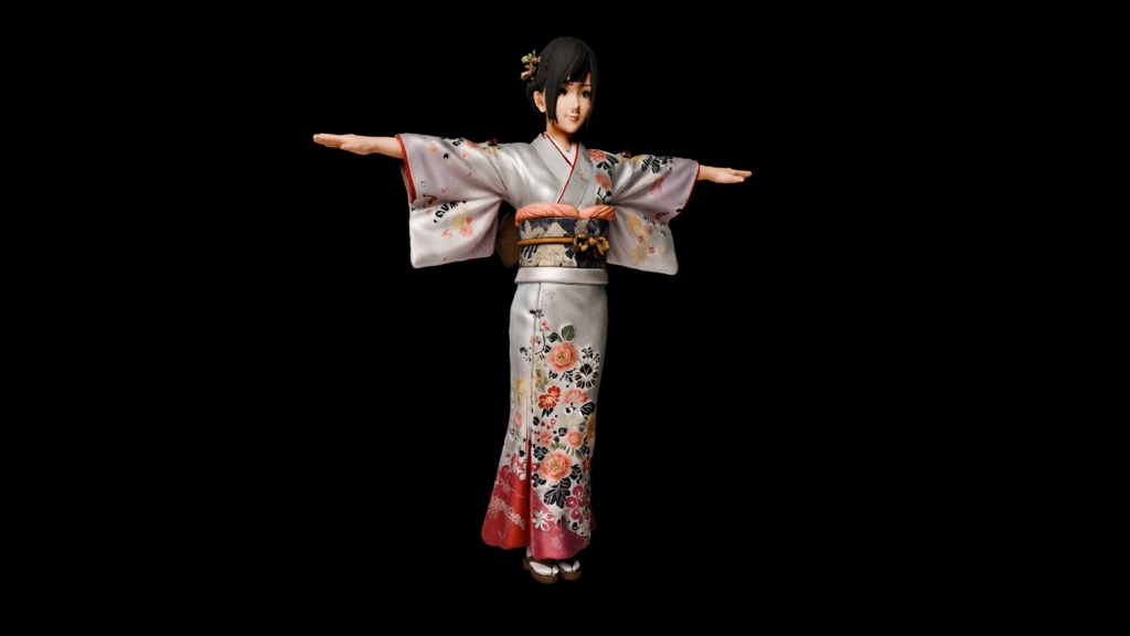 【改変自由】着物少女 3Dアバター リギング済み【VRChat・VRM対応】