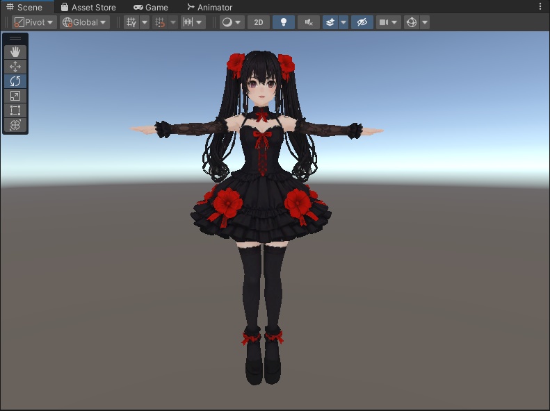 【ダーク系】ブラック×レッド ダークドレス少女 3Dアバター リギング済み【VRChat・VRM対応】