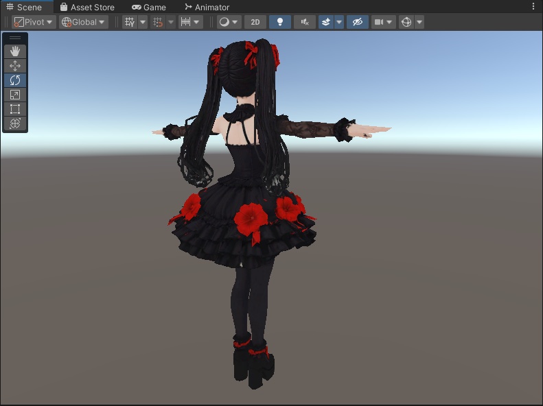【ダーク系】ブラック×レッド ダークドレス少女 3Dアバター リギング済み【VRChat・VRM対応】
