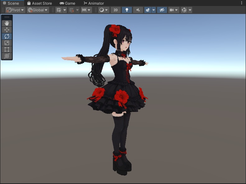 【ダーク系】ブラック×レッド ダークドレス少女 3Dアバター リギング済み【VRChat・VRM対応】