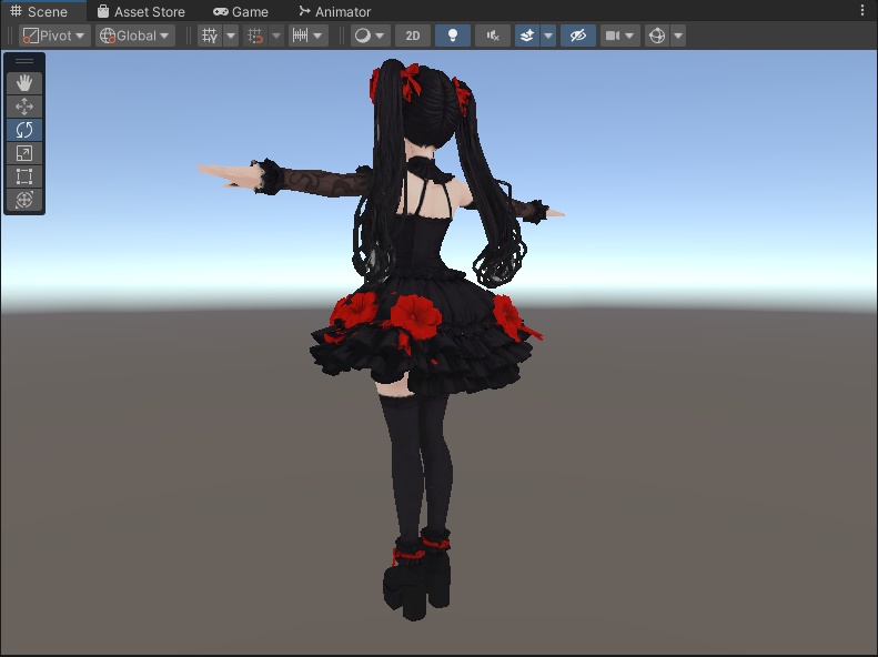 【ダーク系】ブラック×レッド ダークドレス少女 3Dアバター リギング済み【VRChat・VRM対応】
