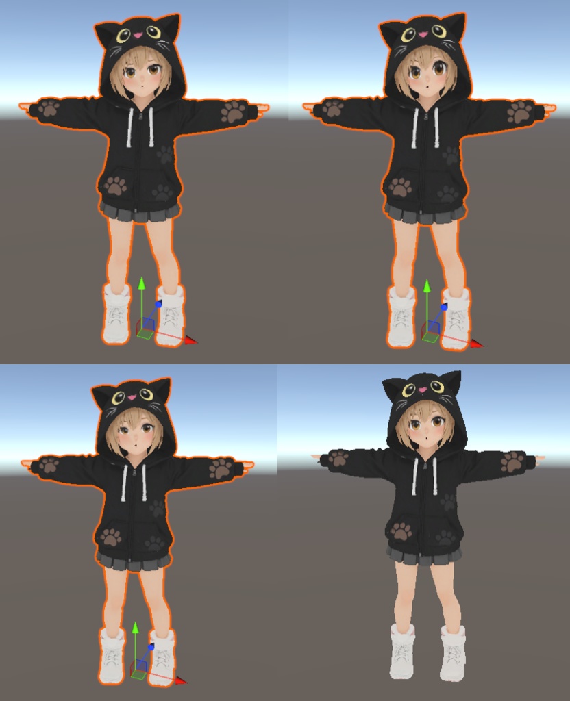 【表情豊富】黒猫パーカー少女 3Dアバター リギング済み LipSync対応【VRChat・VRM対応】