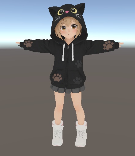 【表情豊富】黒猫パーカー少女 3Dアバター リギング済み LipSync対応【VRChat・VRM対応】