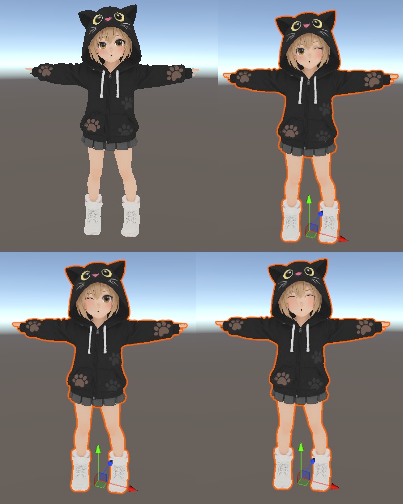 【表情豊富】黒猫パーカー少女 3Dアバター リギング済み LipSync対応【VRChat・VRM対応】