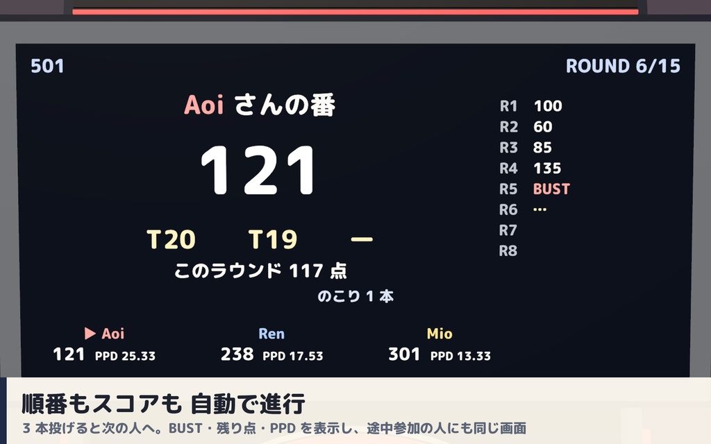 【VRC】みんなでダーツ ソフトダーツマシン COUNT-UP・01・CRICKET 最大4人【アワード演出・全員同期・Blenderデータ付】