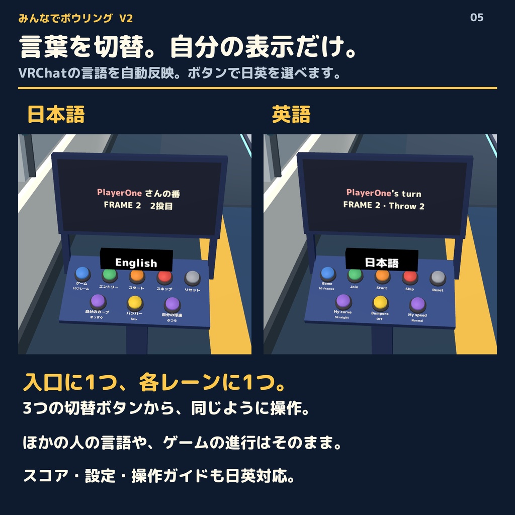 【VRC】みんなでボウリング V2|日英切替・6つの空間・最大4人【実寸レーン・自動ピンセッター・Blender付】