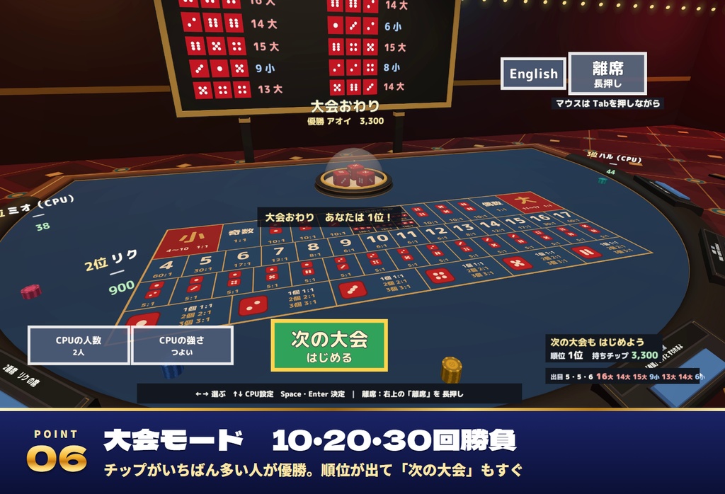 【発売記念セール〜11/1】【VRC】みんなでバカラ・大小・クラップス 本格カジノ3卓 最大7人【CPUのお客・大会・全員同期・日英対応・Blenderデータ付】