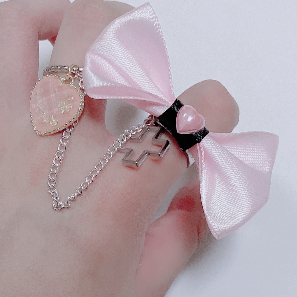 リボンチェーンリング　ピンク