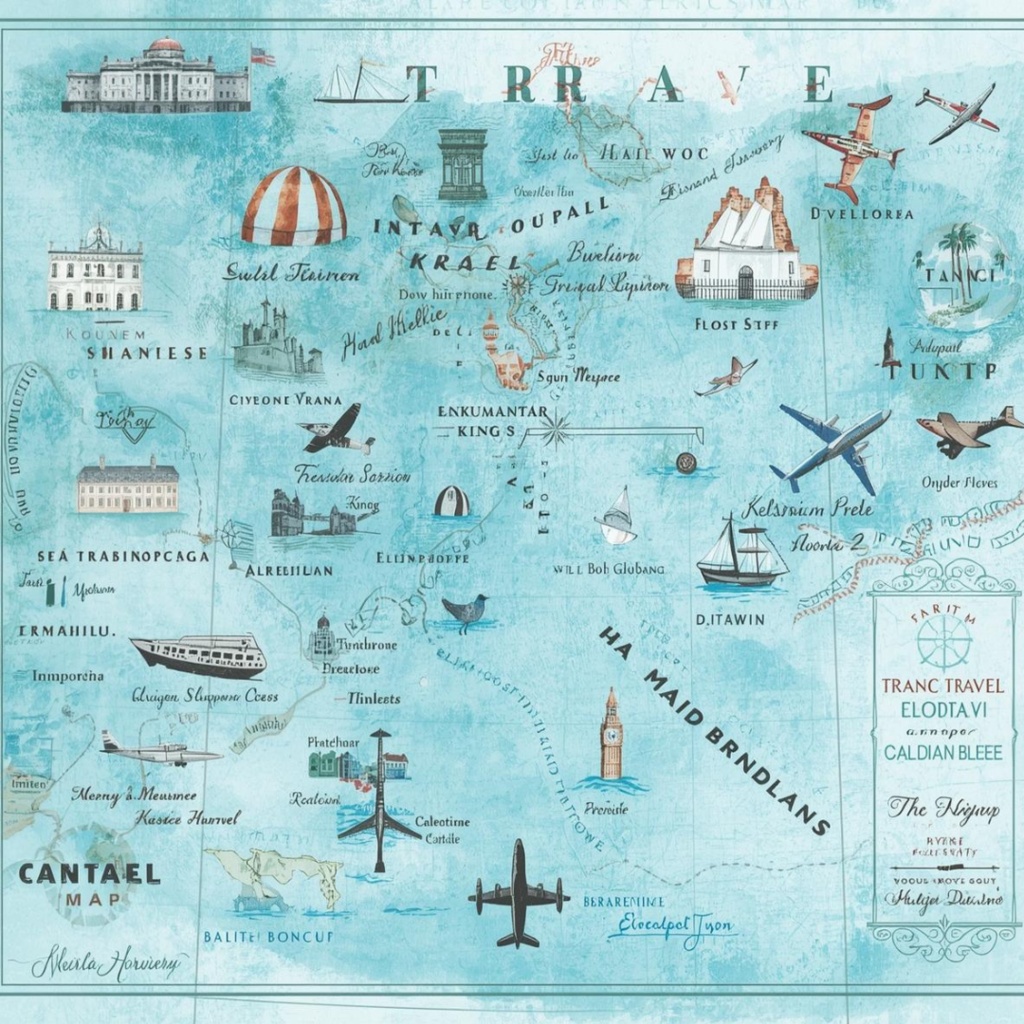 夢かわいい水彩旅行アイコン・ヴィンテージ調クリップアート10点セット:PNG