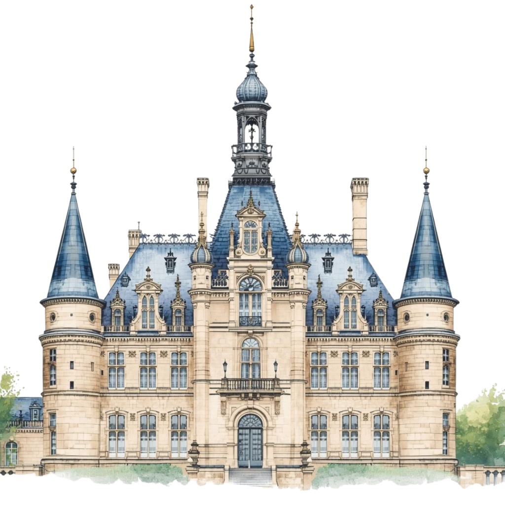 clipart 水彩画 × 水色 × アンティーク × フランス建築物 12種類