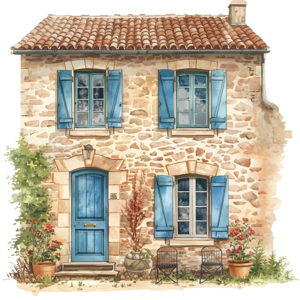 clipart 水彩画 × 水色 × アンティーク × フランス建築物 12種類