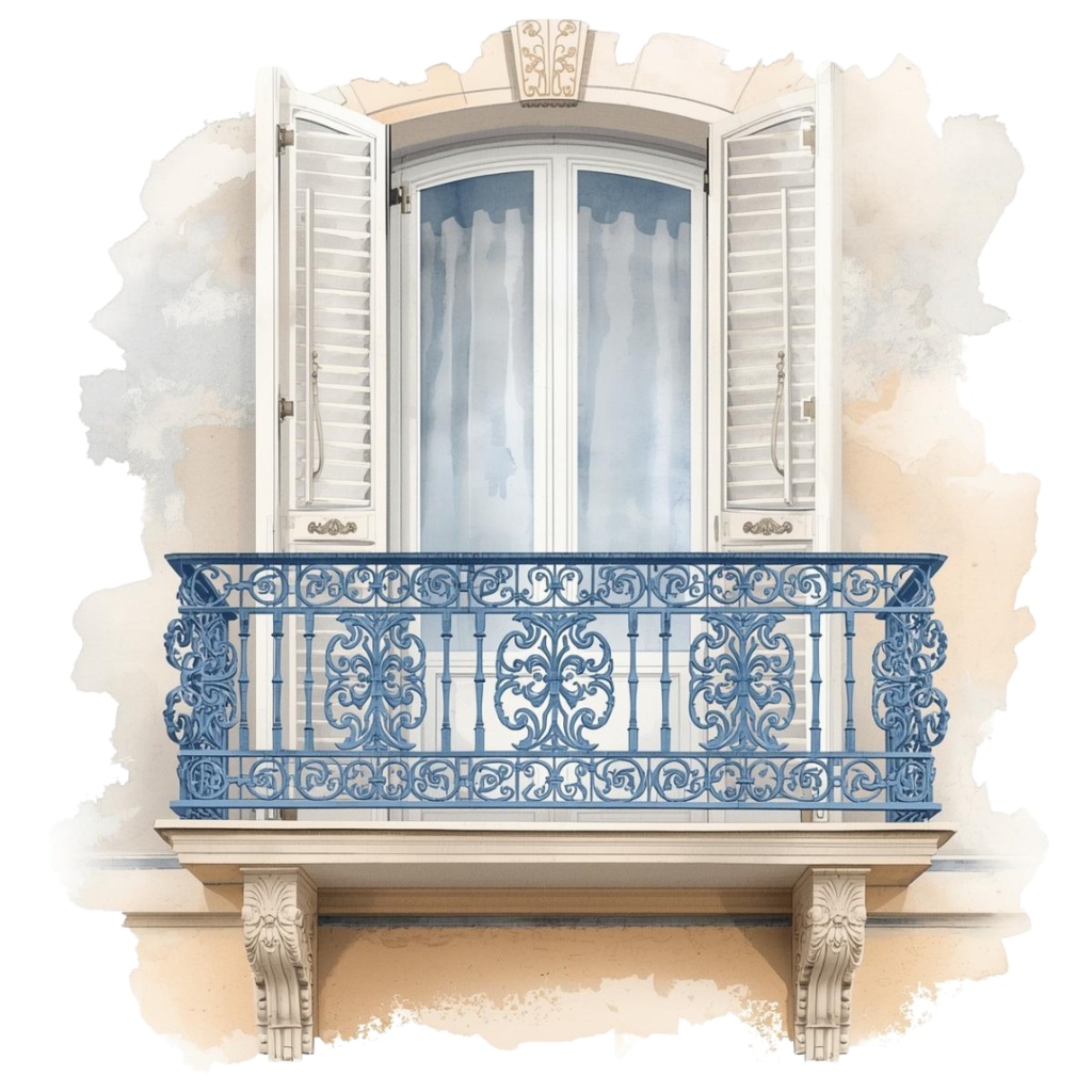 clipart 水彩画 × 水色 × アンティーク × フランス建築物 12種類